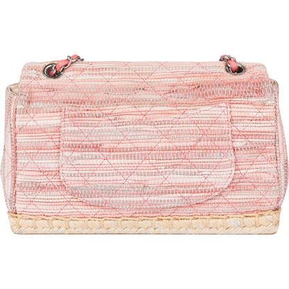 Chanel Quilted Tweed Palladium Espadrille Single Flap Crossbody Bag