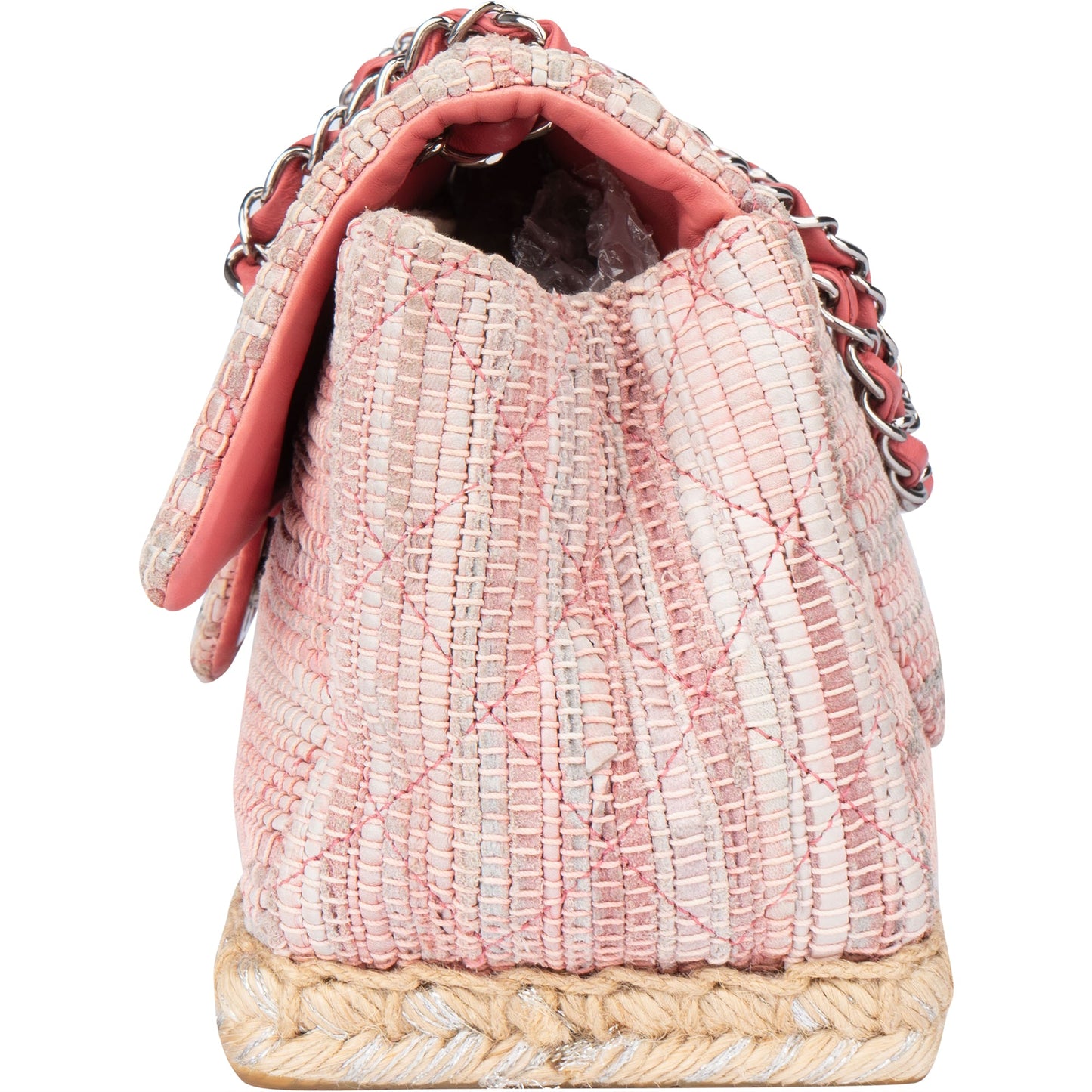 Chanel Quilted Tweed Palladium Espadrille Single Flap Crossbody Bag