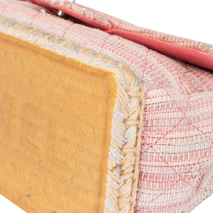 Chanel Quilted Tweed Palladium Espadrille Single Flap Crossbody Bag
