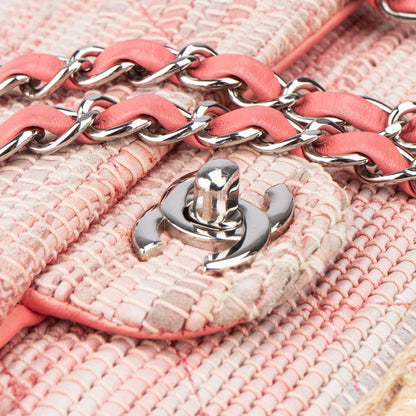 Chanel Quilted Tweed Palladium Espadrille Single Flap Crossbody Bag