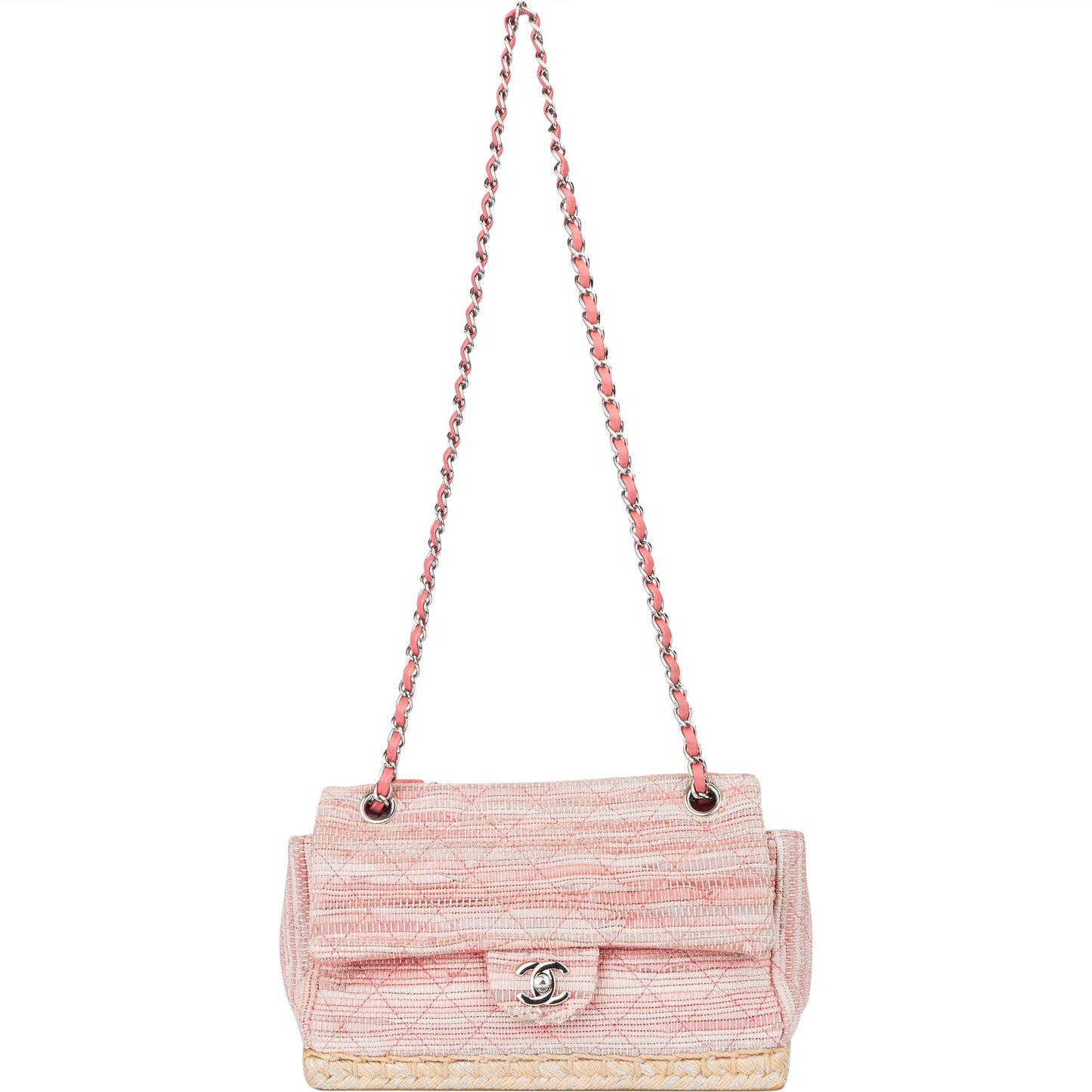 Chanel Quilted Tweed Palladium Espadrille Single Flap Crossbody Bag
