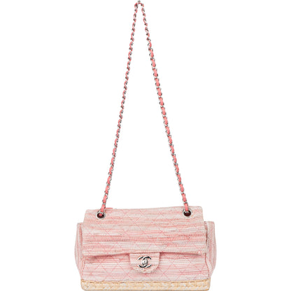 Chanel Quilted Tweed Palladium Espadrille Single Flap Crossbody Bag