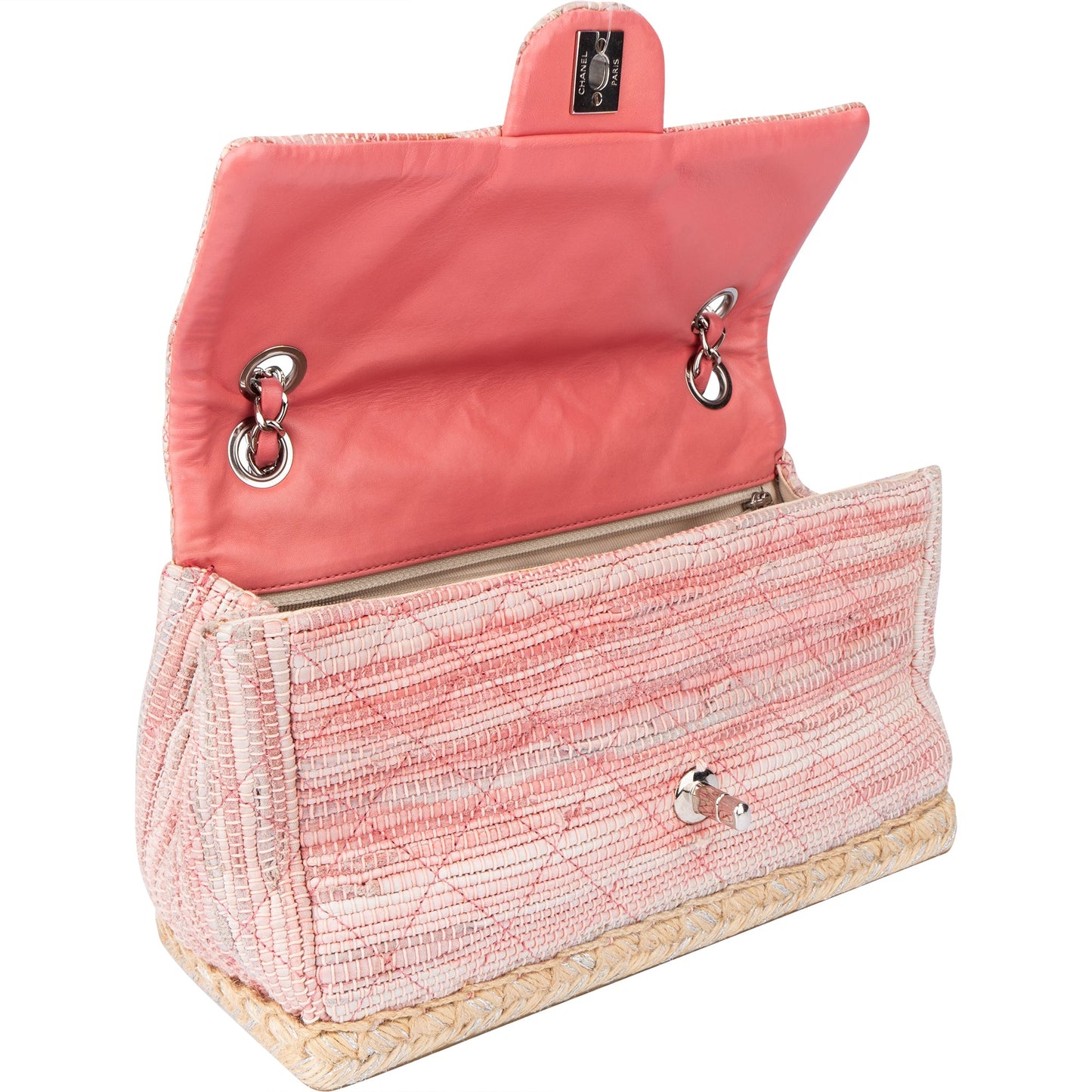Chanel Quilted Tweed Palladium Espadrille Single Flap Crossbody Bag