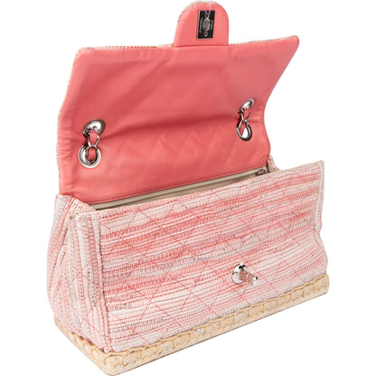 Chanel Quilted Tweed Palladium Espadrille Single Flap Crossbody Bag
