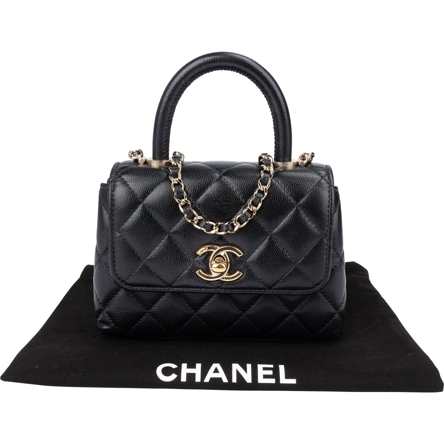Chanel Quilted Caviar Leather Coco Top Handle Single Flap Handbag