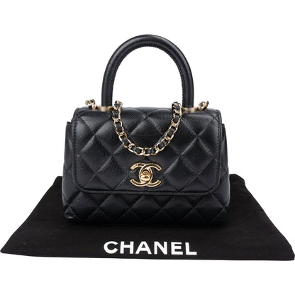 Chanel Quilted Caviar Leather Coco Top Handle Single Flap Handbag