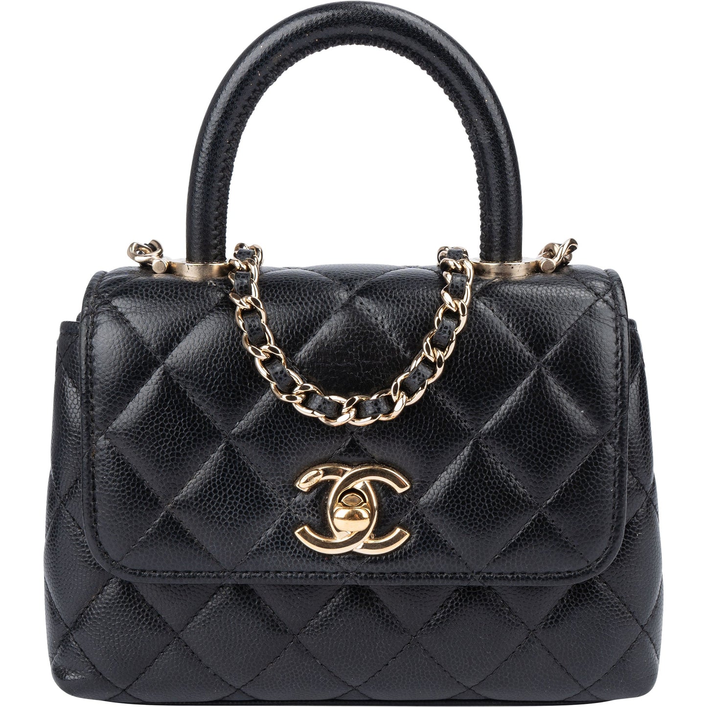 Chanel Quilted Caviar Leather Coco Top Handle Single Flap Handbag