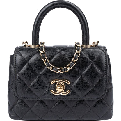 Chanel Quilted Caviar Leather Coco Top Handle Single Flap Handbag