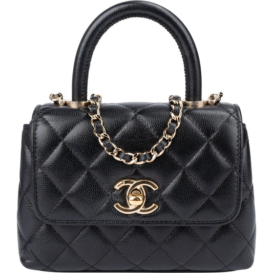 Chanel Quilted Caviar Leather Coco Top Handle Single Flap Handbag