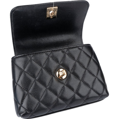 Chanel Quilted Caviar Leather Coco Top Handle Single Flap Handbag