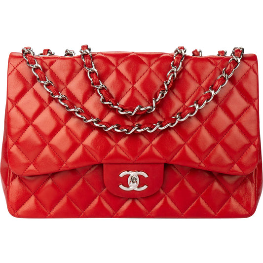 Chanel Quilted Lambskin Palladium Jumbo Single Flap Crossbody Bag