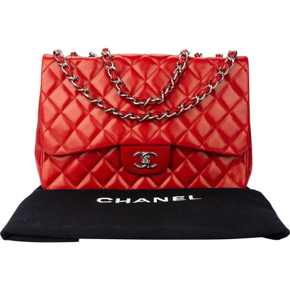 Chanel Quilted Lambskin Palladium Jumbo Single Flap Crossbody Bag