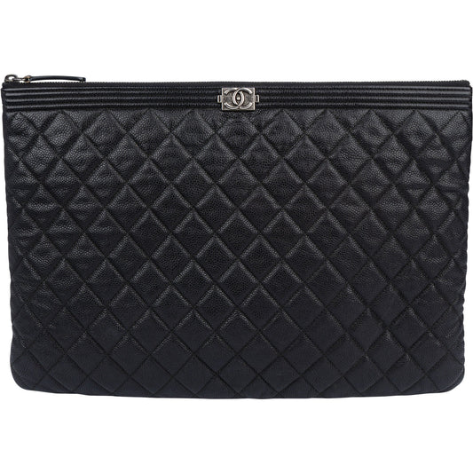 Chanel Quilted Caviar Leather CC Boy Clutch