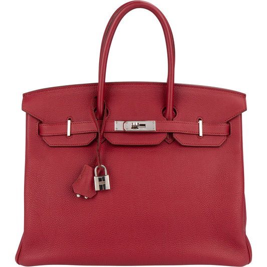 Hermès Clemence Leather Palladium Rouge H Birkin 35 Handbag