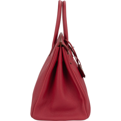 Hermès Clemence Leather Palladium Rouge H Birkin 35 Handbag