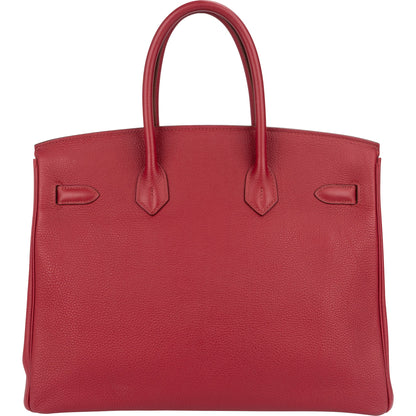 Hermès Clemence Leather Palladium Rouge H Birkin 35 Handbag