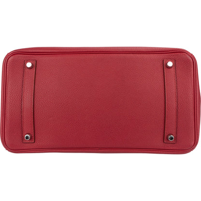 Hermès Clemence Leather Palladium Rouge H Birkin 35 Handbag