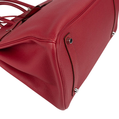 Hermès Clemence Leather Palladium Rouge H Birkin 35 Handbag
