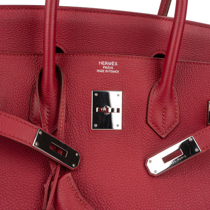 Hermès Clemence Leather Palladium Rouge H Birkin 35 Handbag