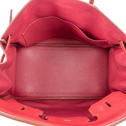 Hermès Clemence Leather Palladium Rouge H Birkin 35 Handbag
