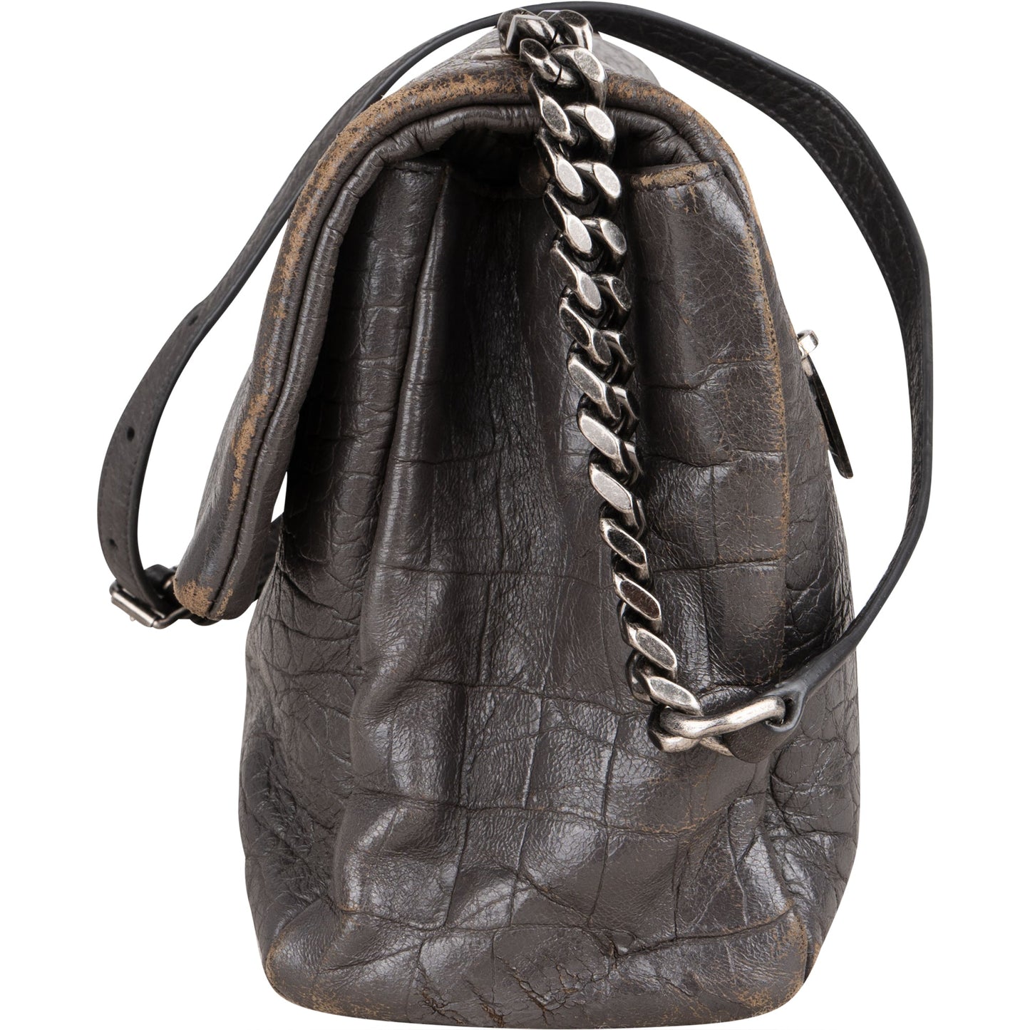 Saint Laurent Grey Croco Optic Leather West Hollywood Crossbody Bag