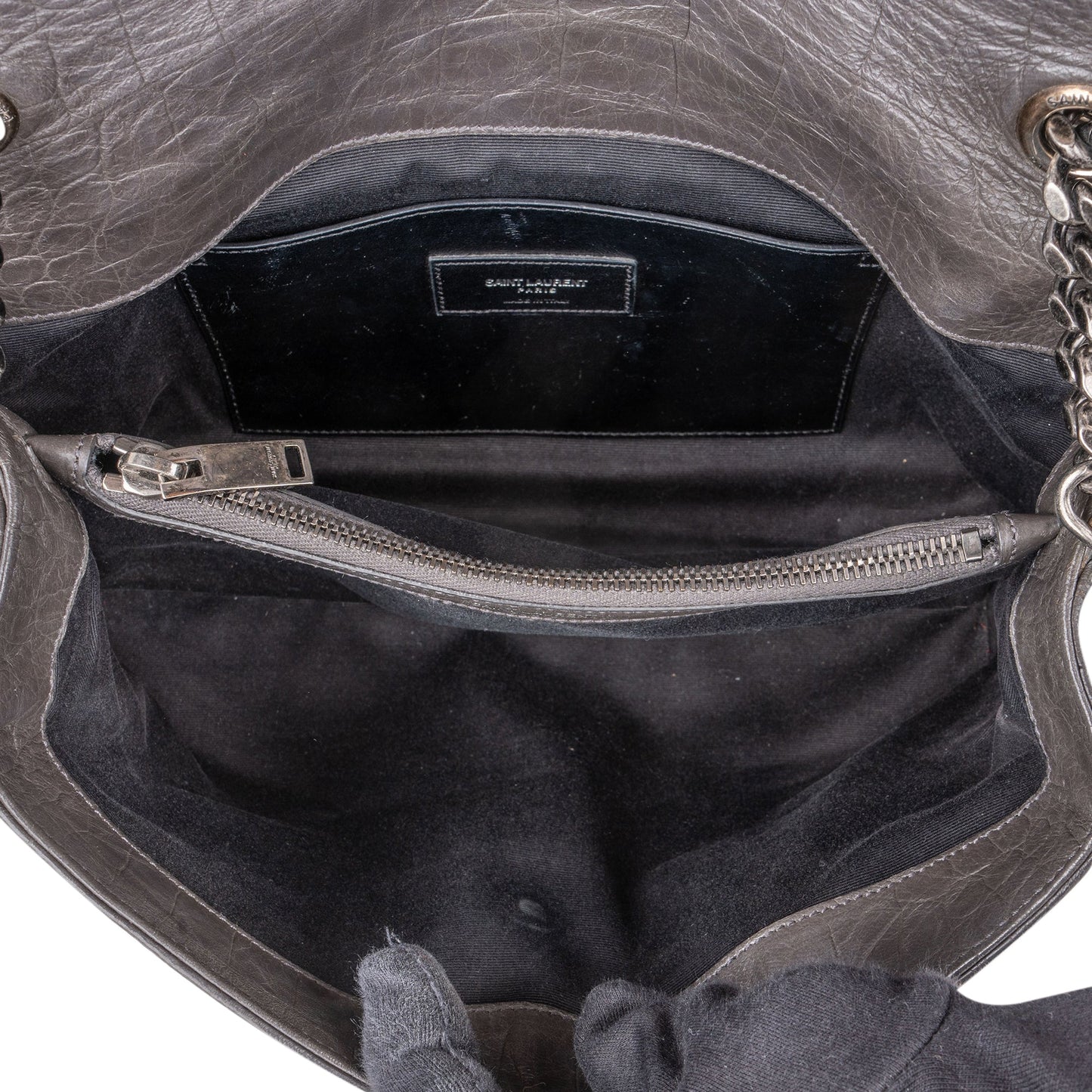 Saint Laurent Grey Croco Optic Leather West Hollywood Crossbody Bag