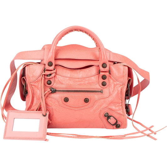 Balenciaga Pink Leather Mini City Handbag