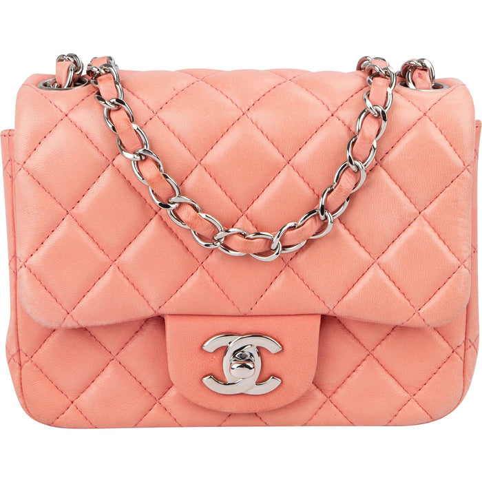 Chanel Quilted Lambskin Palladium Mini Rectangular Single Flap Crossbody Bag
