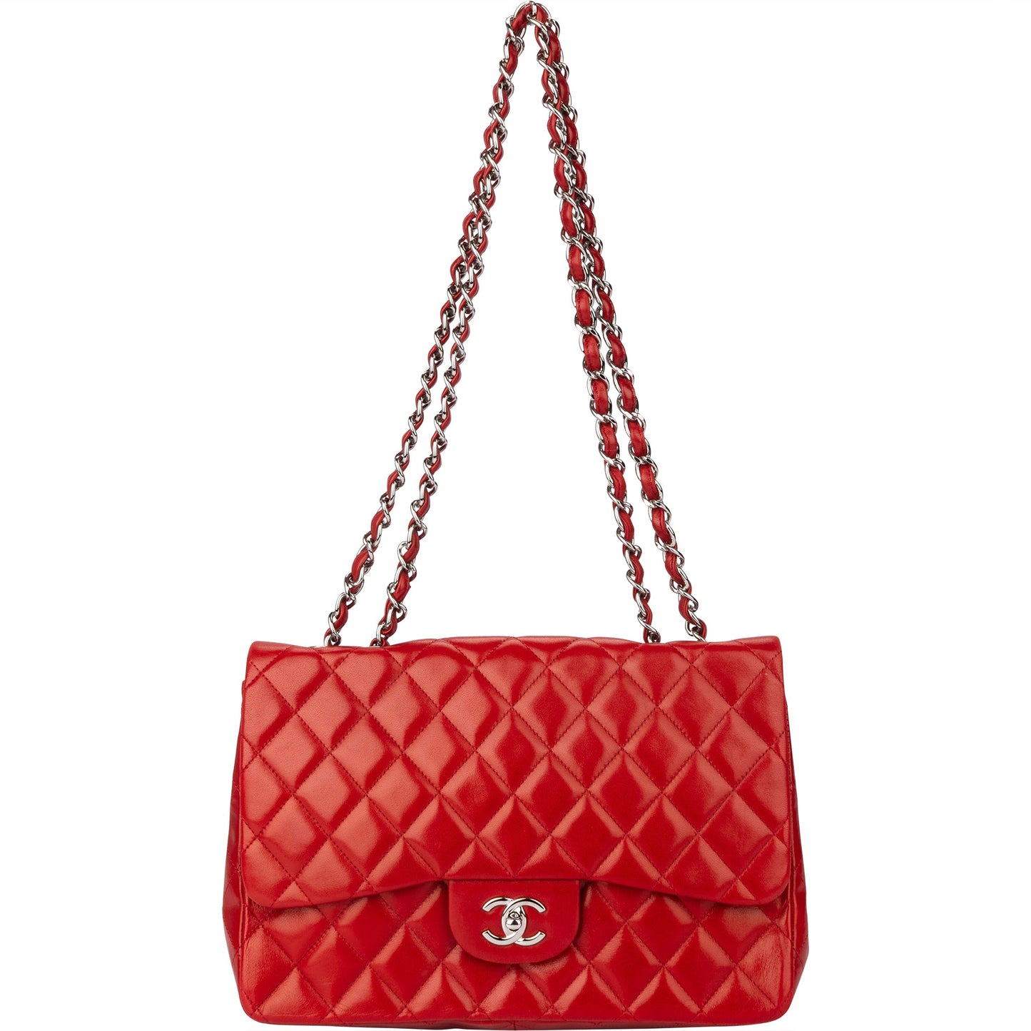 Chanel Quilted Lambskin Palladium Jumbo Single Flap Crossbody Bag