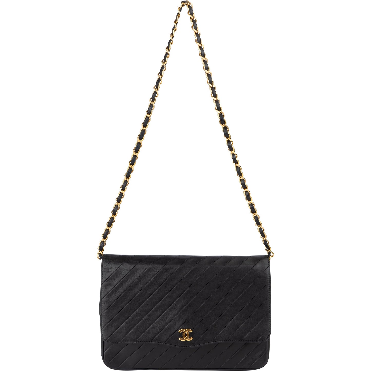 Chanel Noir Chevron Lambskin Single Flap Shoulder Bag