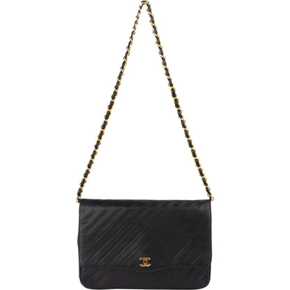 Chanel Noir Chevron Lambskin Single Flap Shoulder Bag