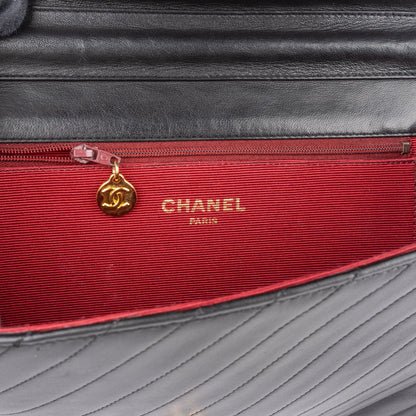 Chanel Noir Chevron Lambskin Single Flap Shoulder Bag