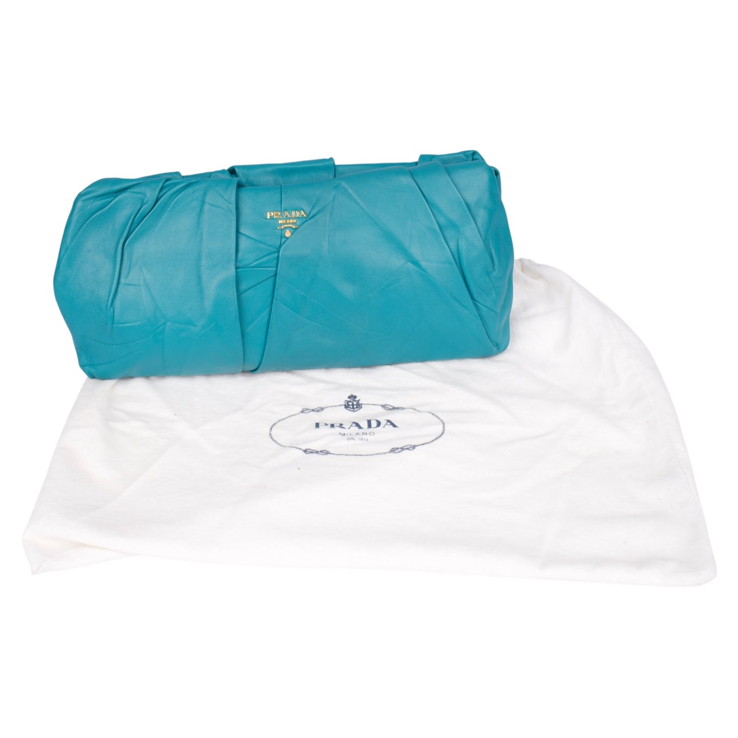 Prada Turquoise Pleated Satin Evening Clutch Bag