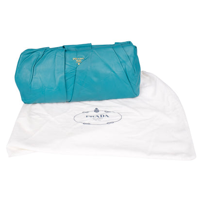 Prada Turquoise Pleated Satin Evening Clutch Bag