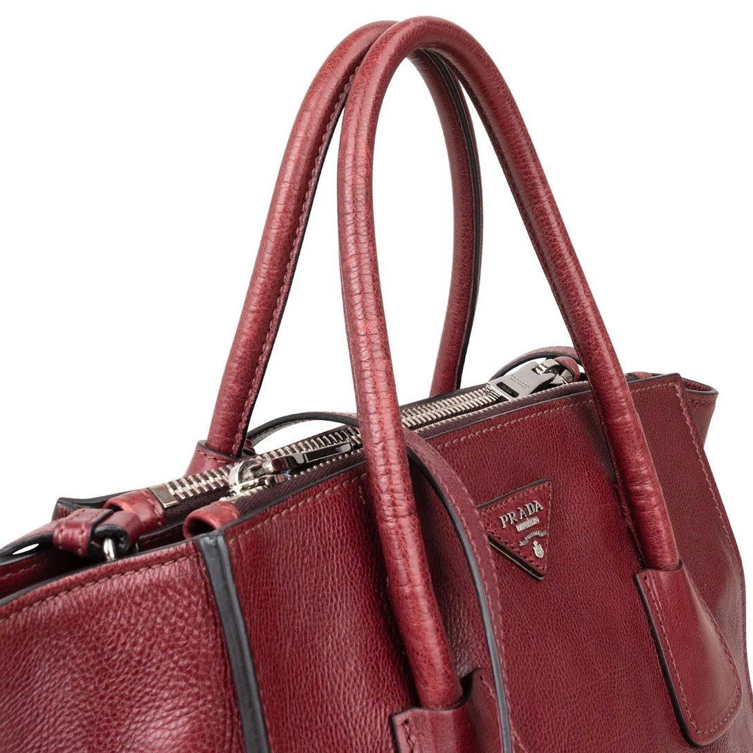 Prada Glace Calf Leather Twin
Pocket Shopper Handbag