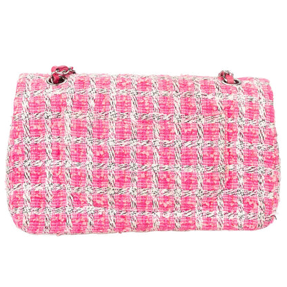 Chanel Quilted Tweed Palladium Double Flap Crossbody Bag