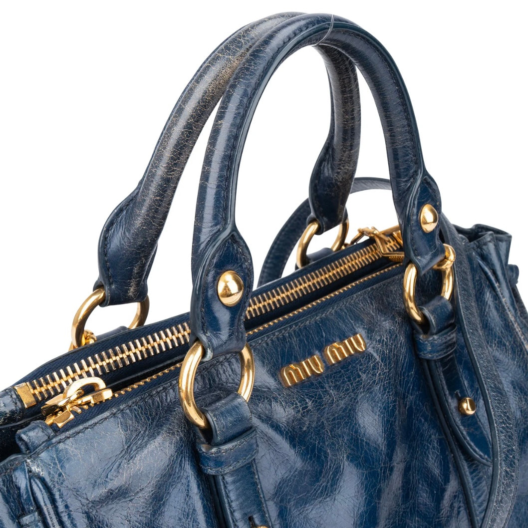 Miu Miu Blue Leather City Handbag