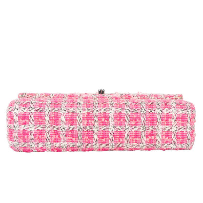 Chanel Quilted Tweed Palladium Double Flap Crossbody Bag