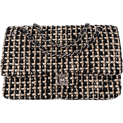Chanel Quilted Tweed Medium Double Flap Crossbody Bag