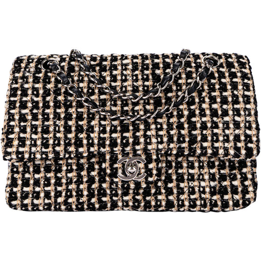 Chanel Quilted Tweed Medium Double Flap Crossbody Bag