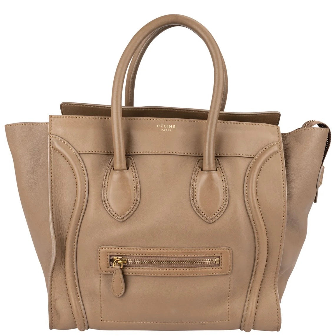 Céline Brown Calfskin Leather Luggage Handbag
