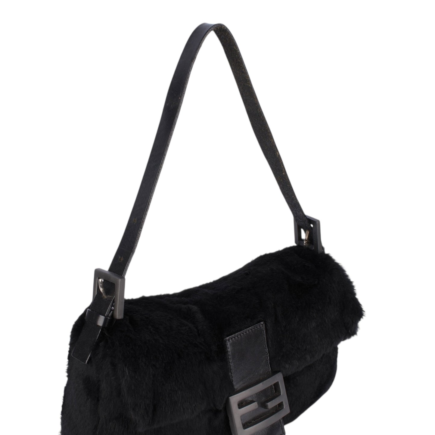 Fendi Black Fur Baguette Handbag