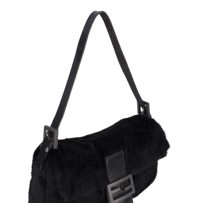 Fendi Black Fur Baguette Handbag