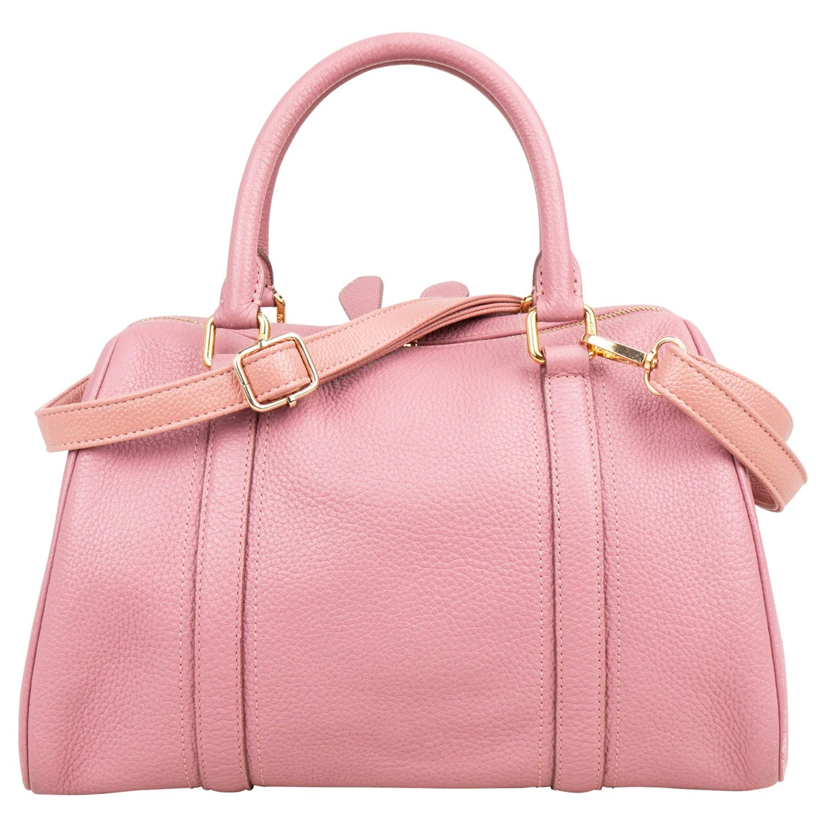 MCM Pebbled Leather Essential Studded Boston Handbag