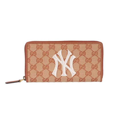 Gucci Blue Guccissima Leather NY Yankees Zip Wallet