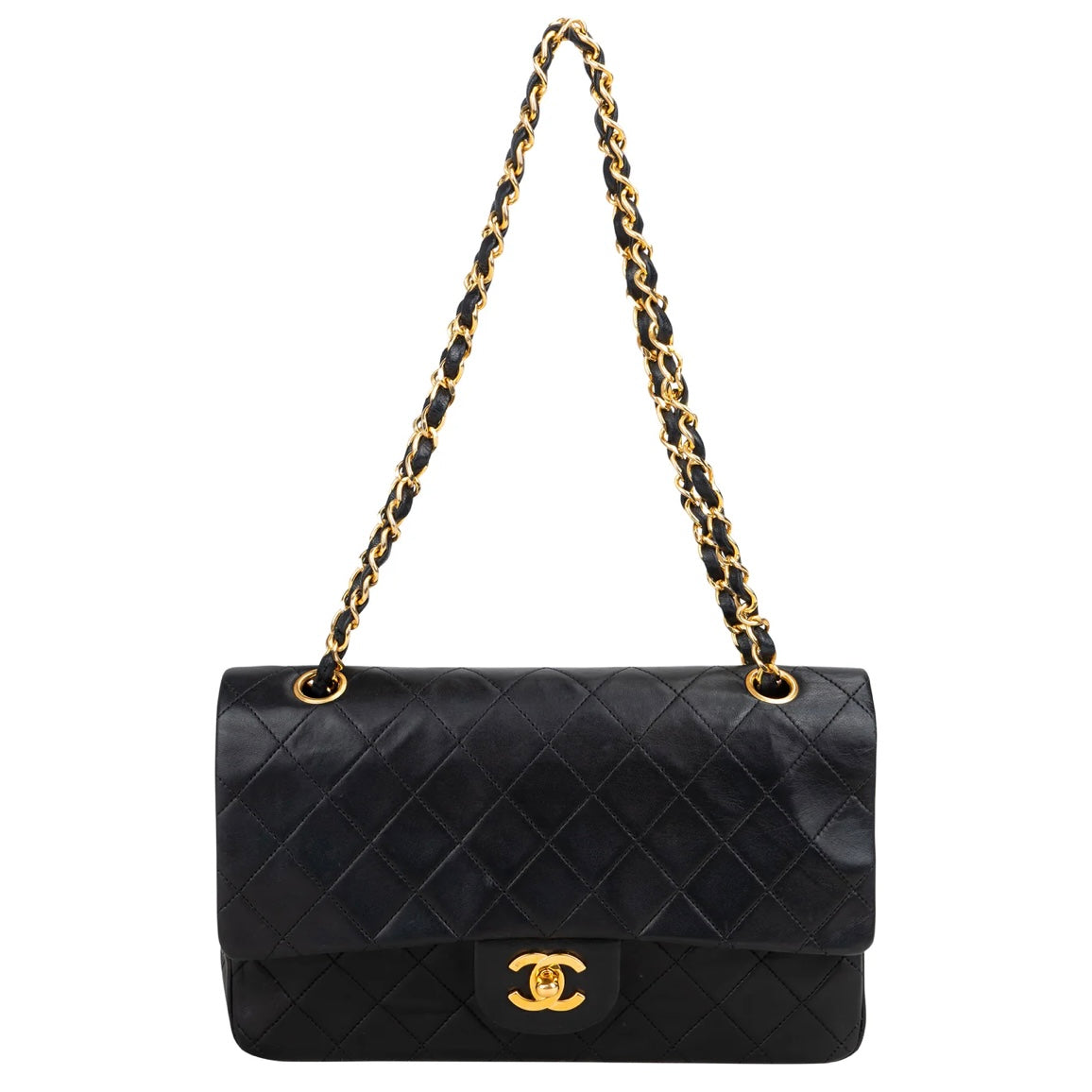 Chanel Quilted Lambskin 24K Gold Medium Double Flap Crossbody Bag