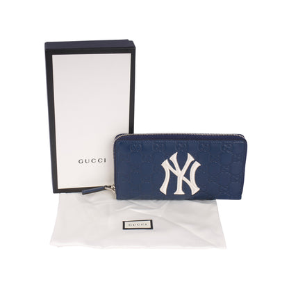 Gucci Blue Guccissima Leather NY Yankees Zip Wallet