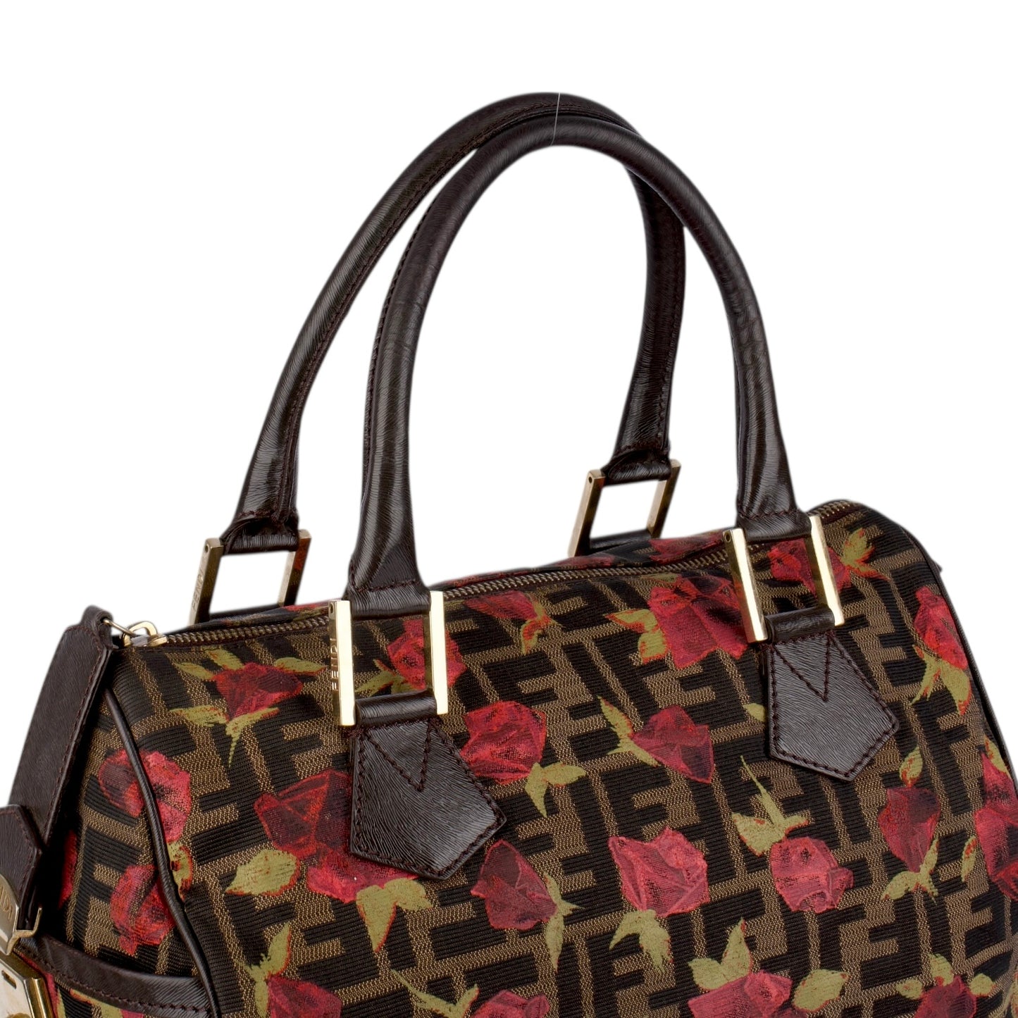 Fendi FF Monogram Zucca Roses Boston Bag