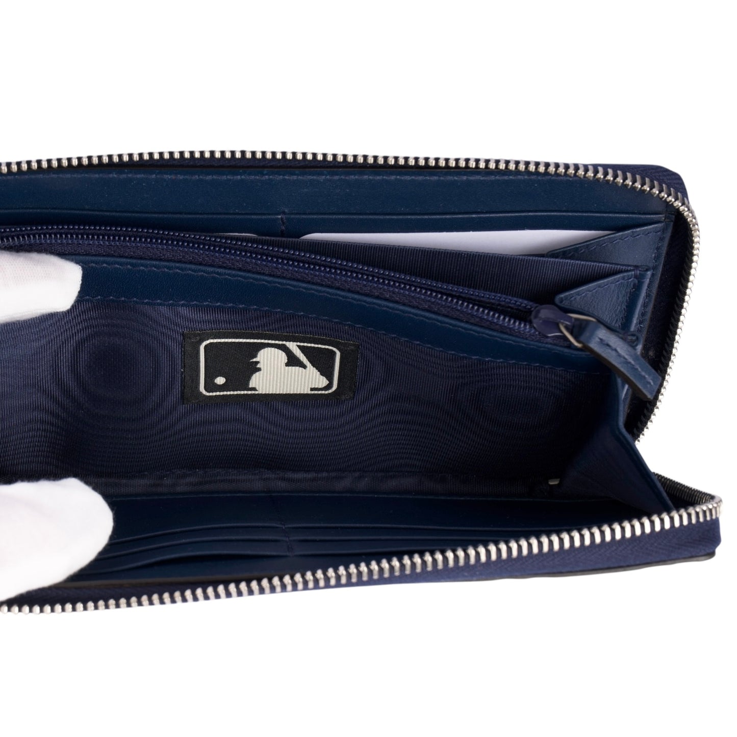 Gucci Blue Guccissima Leather NY Yankees Zip Wallet