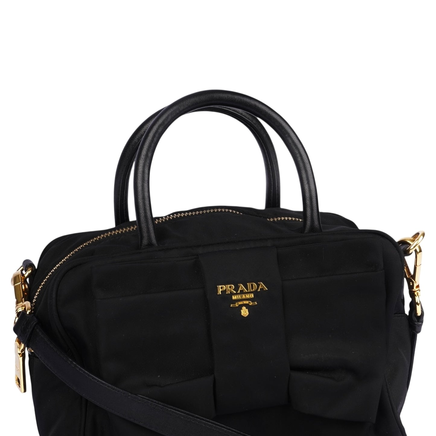 Prada Black Tessuto Fiocco Nylon Bow Detail Bag